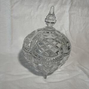 Crystal Covered Footed Candy Dish Floral Design